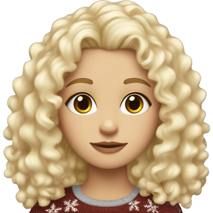 white, blond curly girl with brown eyed and chistimas sueter emoji