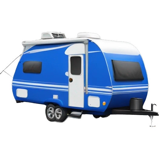 Realistic cobalt blue camping travel trailer isolated.  emoji
