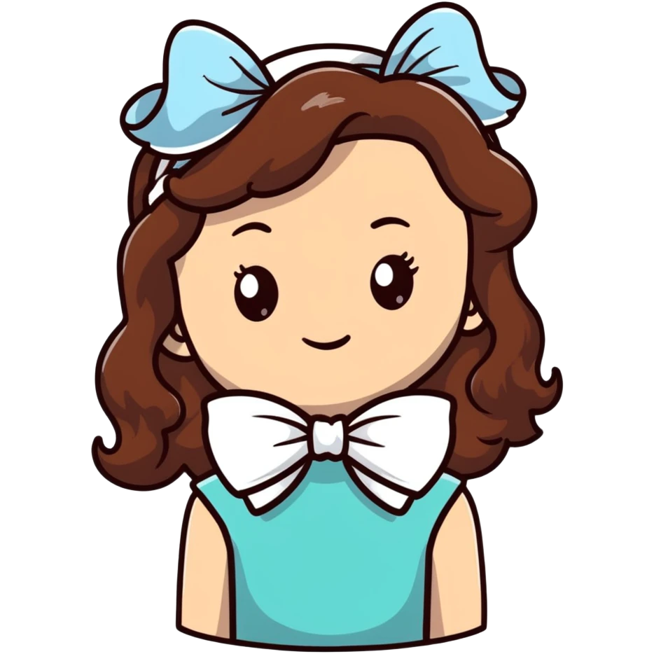 White girl with brown wavy hair and white bow on her head emoji