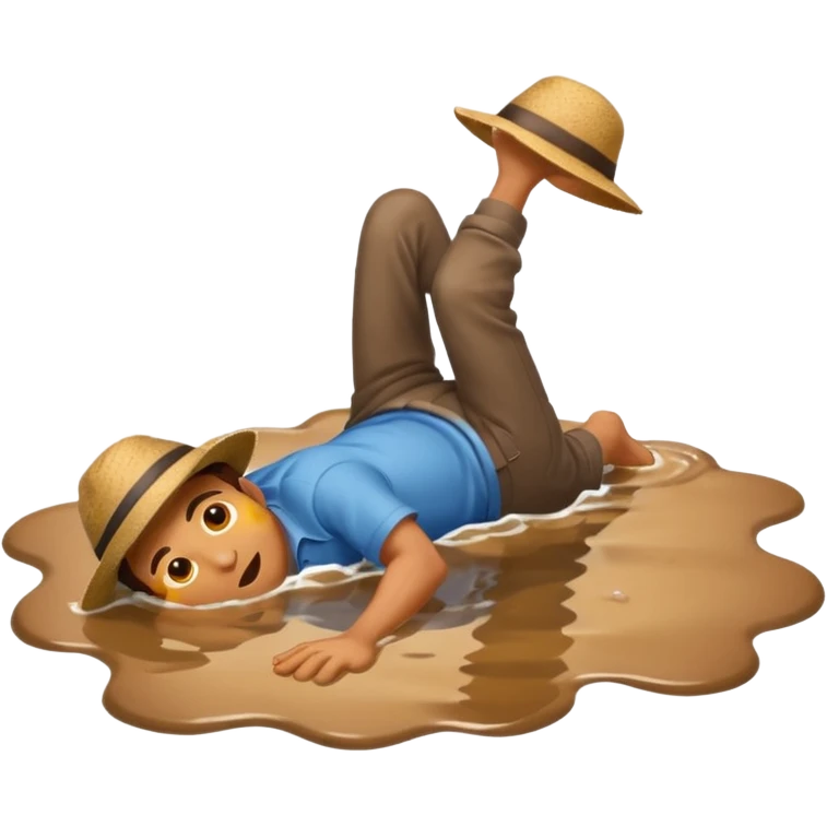apple style emoji of a man who has fallen into a puddle, lying on his back emoji