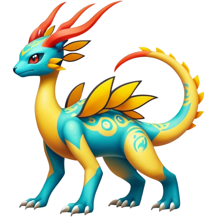 exotic fantasy-creature-Fakémon-Pokémon, full body, with markings emoji