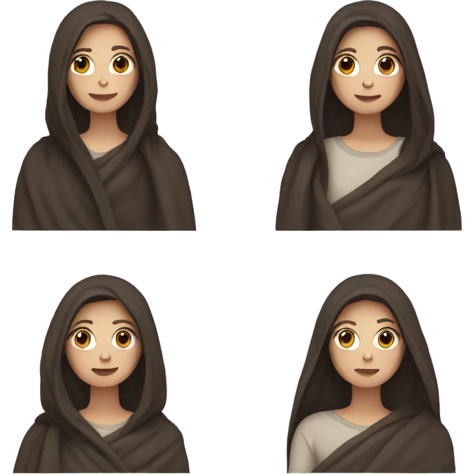 white girl with dark brown long hair wrapped in a blanket emoji