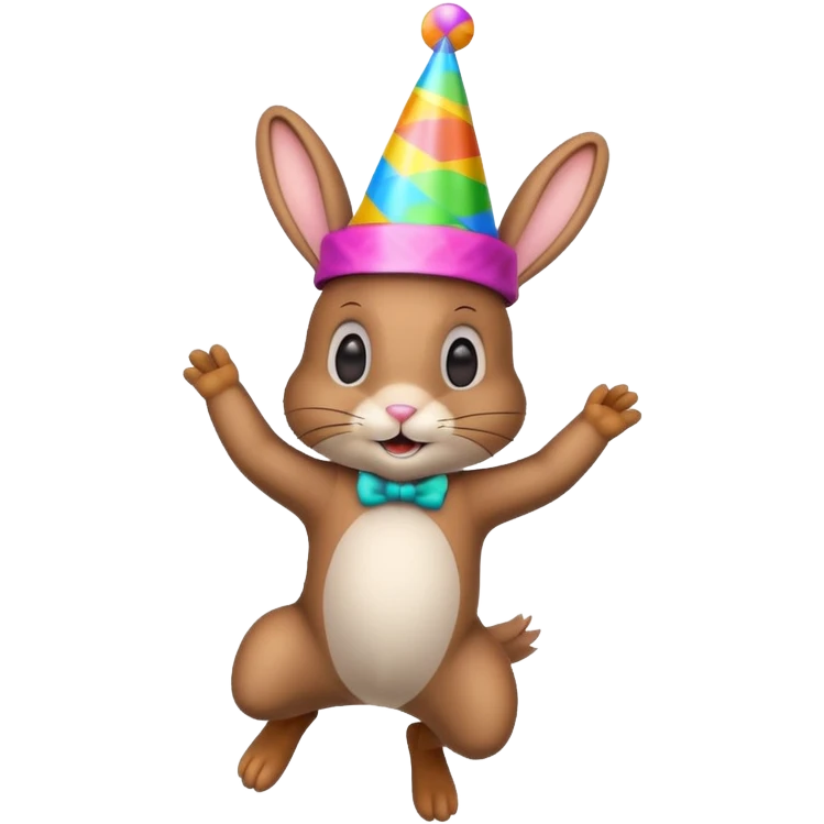 
Brown rabbit jumping with colorful hat.











 emoji