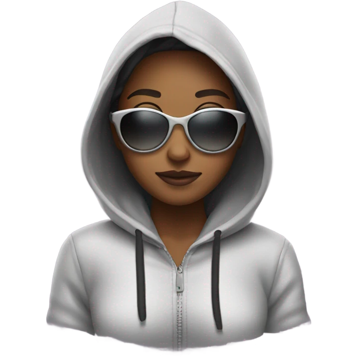 Girl wearing hoodie with sungalsses emoji