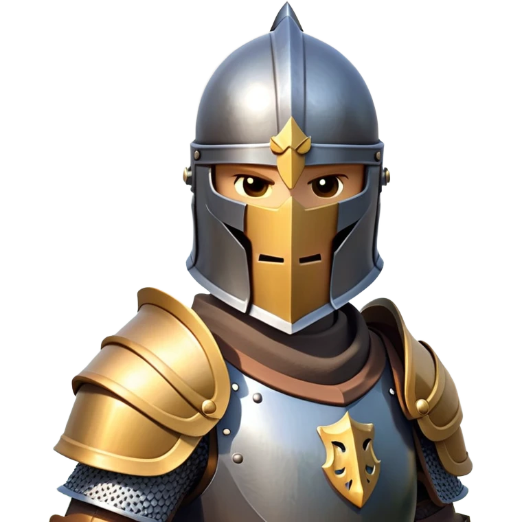 clash-of-clans-aesthetic_-cinematic-fearsome-and-majestic-knight-bust-portrait-emoji, rendered in a flat, vector-style with minimal shading and bold, simplified shapes, depicting a battle-ready medieval knight with steely eyes and intricate armor, mounted on a warhorse reflecting sunlight over a misty battlefield. emoji