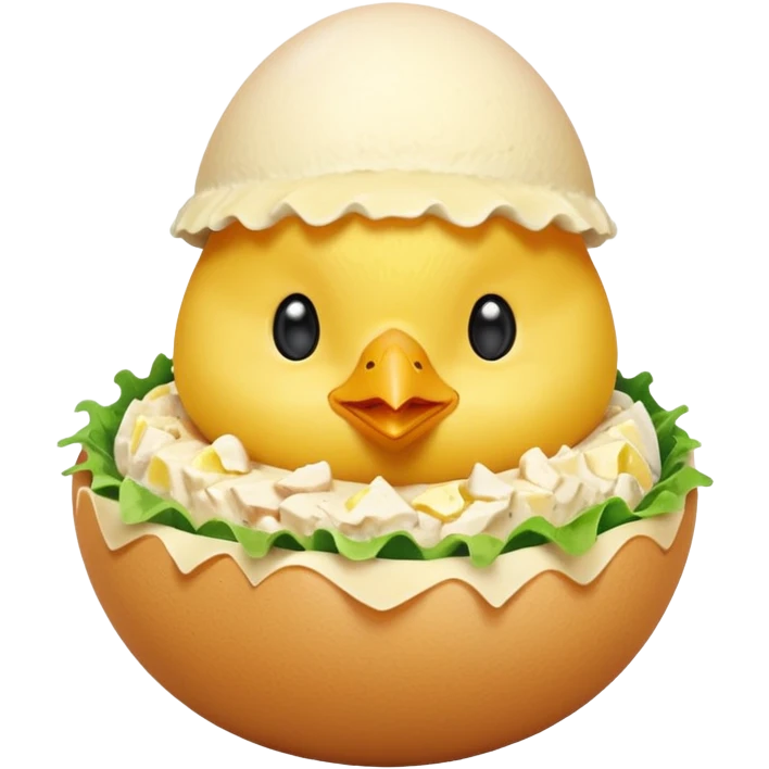 Chick in egg with chicken salad around it emoji