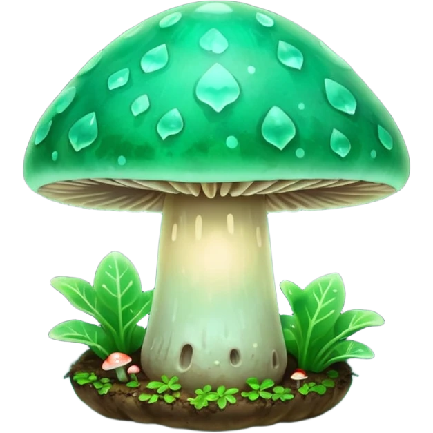 jade glowing magic mushroom with dirt emoji