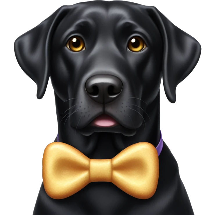 Black lab with bow tie holding treat emoji