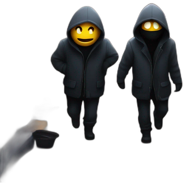 In a dimly lit alley, two suspicious figures were plotting to get away with a daring heist.  emoji