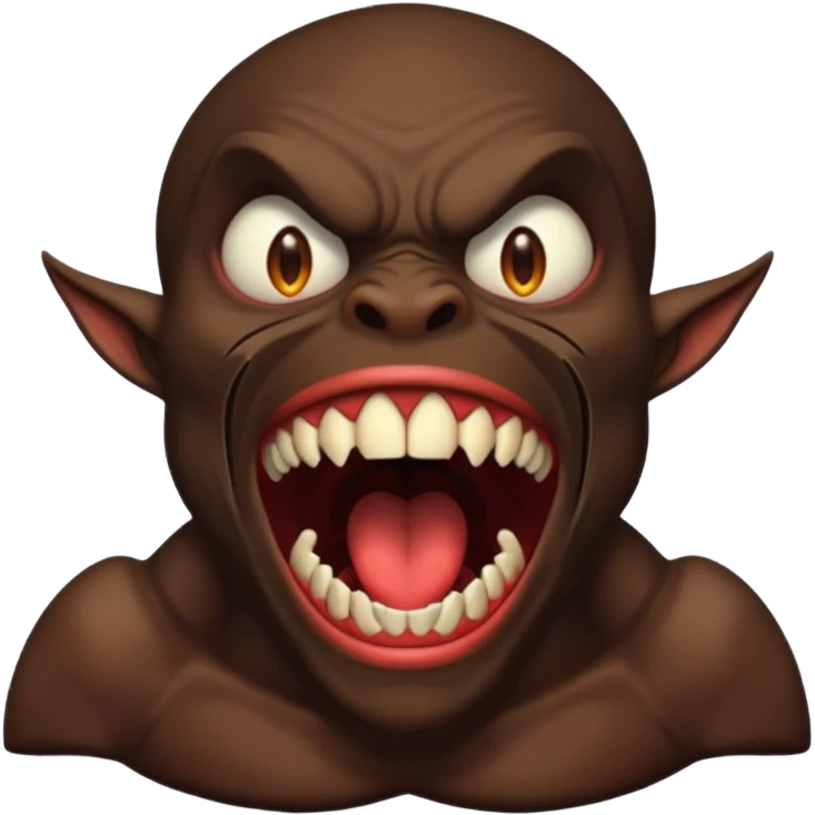 A demon with a really big mouth, sideways looking up with mouth wide a big sharp teeth  emoji