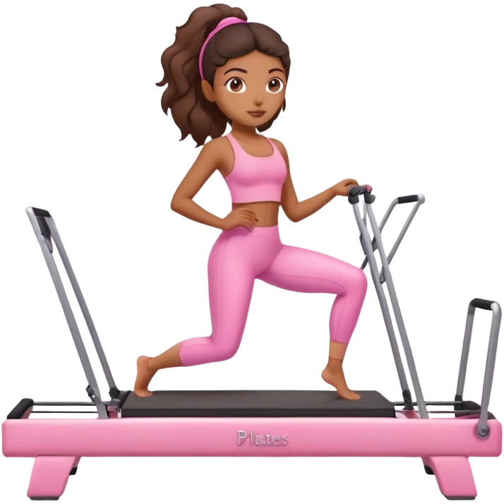 Brown girl in pink outfit on pink reformer pilates emoji