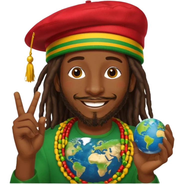 A rasta man bigging up di whole world 🎯🌍👊🏾👊🏻👊🏿🌍🎯 reggae vibes 🎶, love and unity ✨💛💚❤️, every nation stand strong 🇯🇲🌐 with the world in his hand emoji