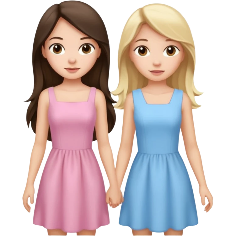long hair brunette girl in light pink dress and blonde girl in light blue dress emoji