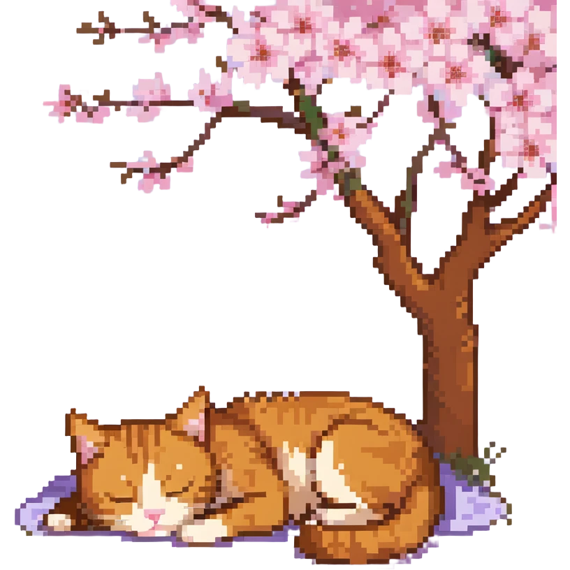 A ginger cat sleeping under the cherry blossoms emoji