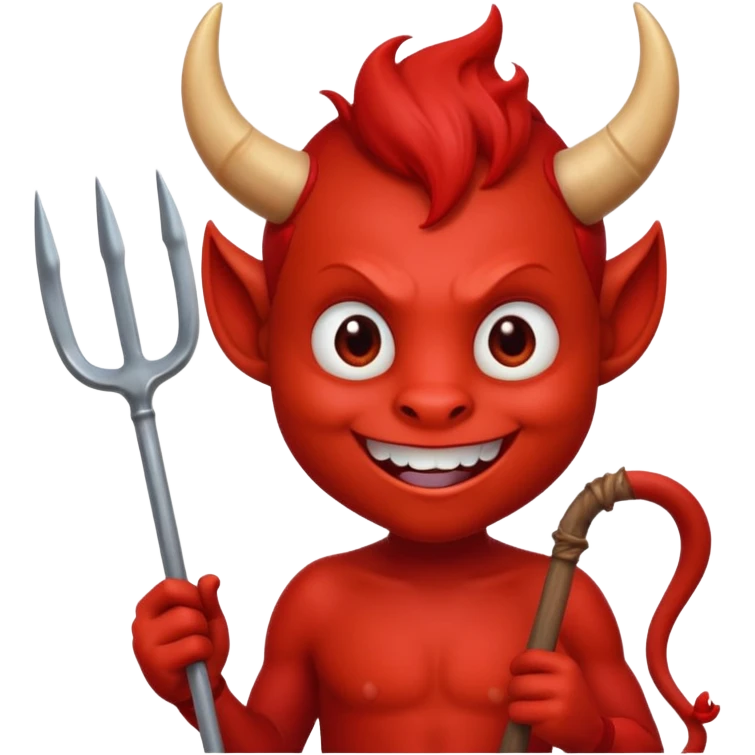 a Red devil, Small red imp holding pitchfork, tail curled emoji