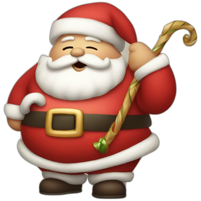 fat santa holding bow, one eye closed emoji