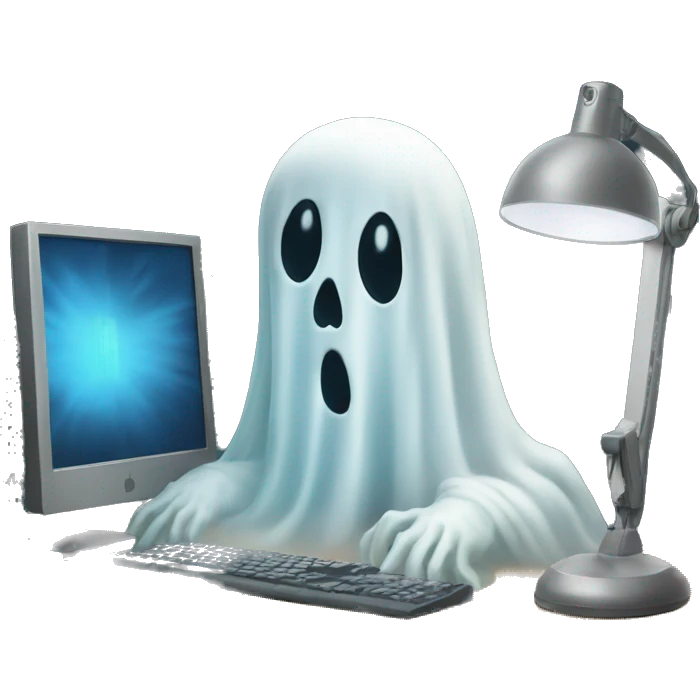 ghost behind its computer desk emoji