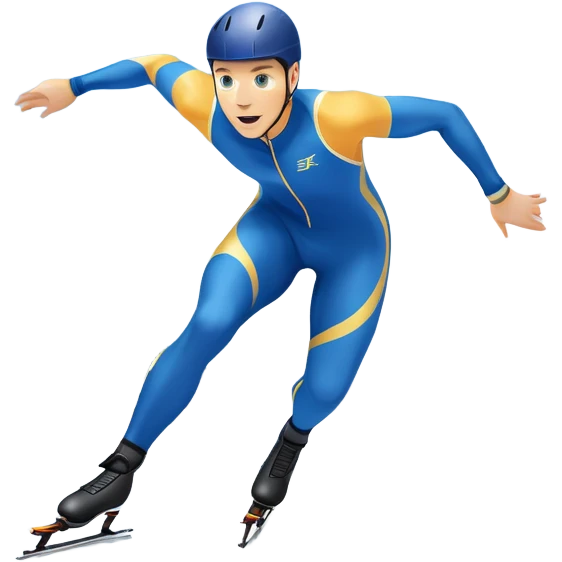 An icon showing a speed skater in a dynamic pose racing along a glossy ice track. The background features a clear blue sky, stadium stands with spectators, and snowy surroundings. Transparent background captures the speed, focus, and energy of professional speed skating. emoji
