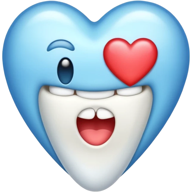 shiny tooth with a heart shape embedded in the center, emoji style emoji
