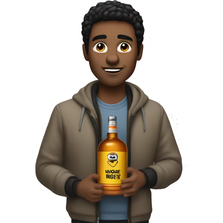 guy with black hair in a nike tech feece holding a whiskey bottle emoji