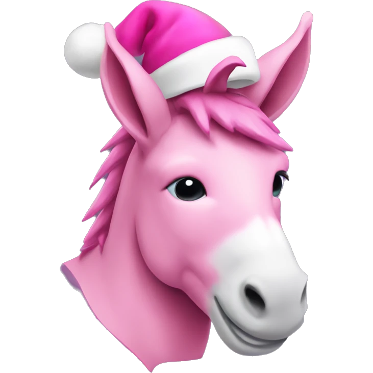 Pink donkey with Christmas hat emoji