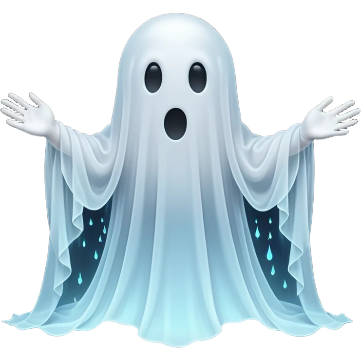3D render of Lagging Ghost, digital glitch art aesthetic, data corruption visual, translucent white ghost with trailing after-images, pixelated distortion, emoji style, isolated on white background --v 6.0. emoji