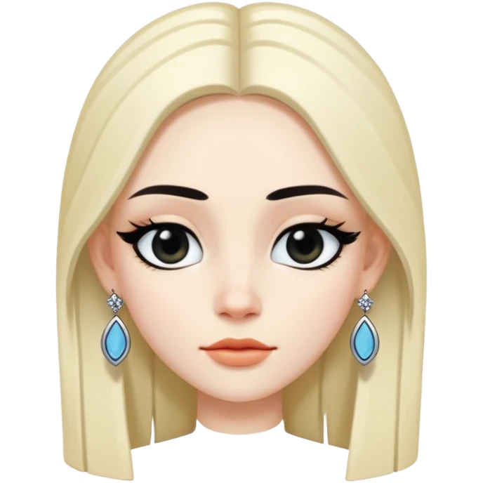 A white skinned girl with a three-dimensional face shape from Europe and America has long, straight black center part hair Upperhung eyeliner and two earrings emoji