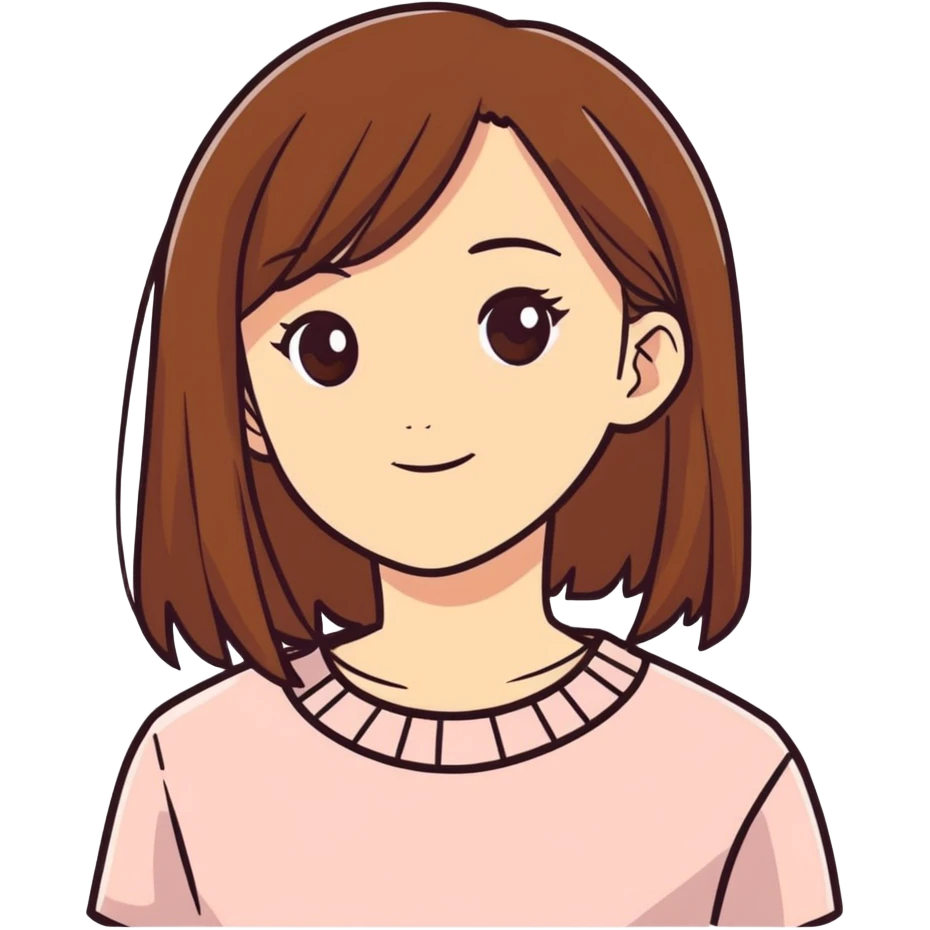 A girl with brown straight hair ( clean girl ) with pretty face emoji