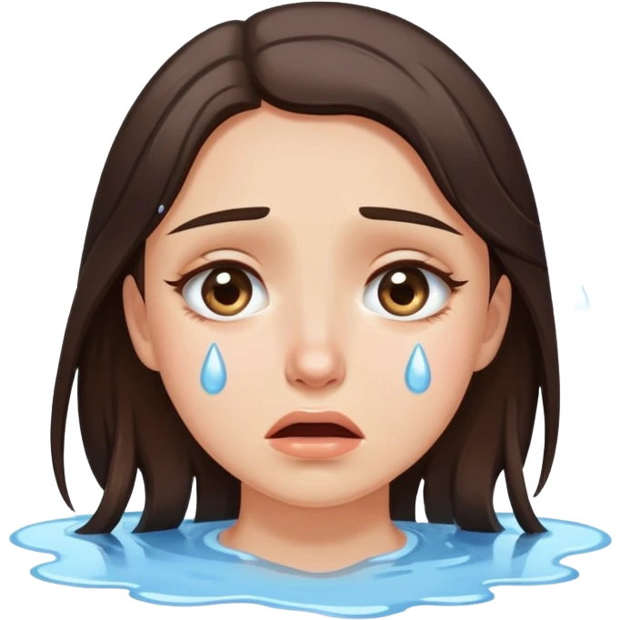 Beautiful brunette crying a puddle of tears emoji