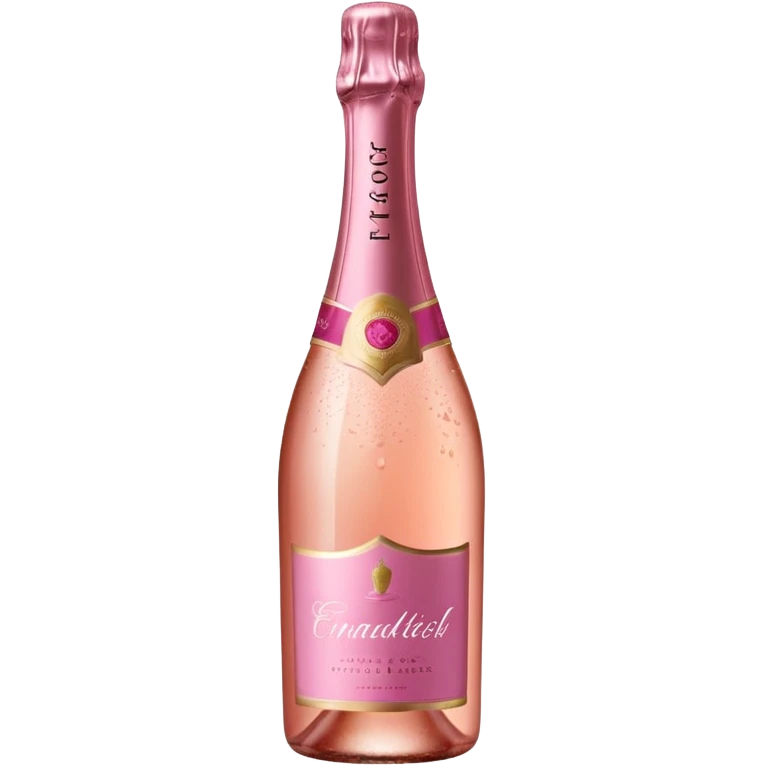 bottle of sparkling rosé champagne with a rose logo on the label, tilted up and to the right, no glass emoji