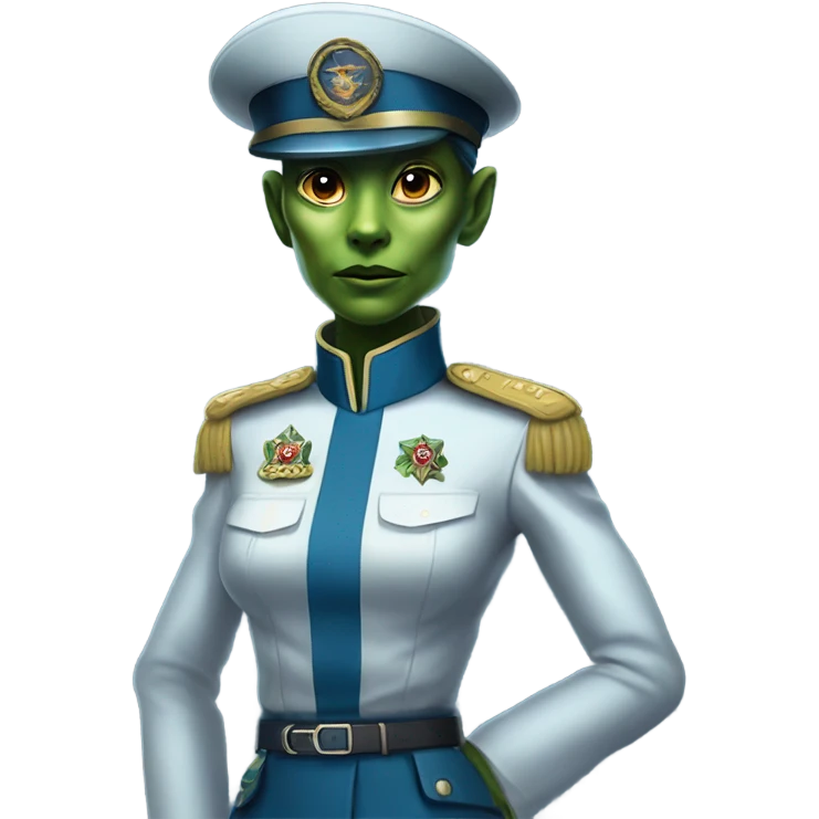 Reptilian Alien woman general blue uniform usa space force, full body,  emoji