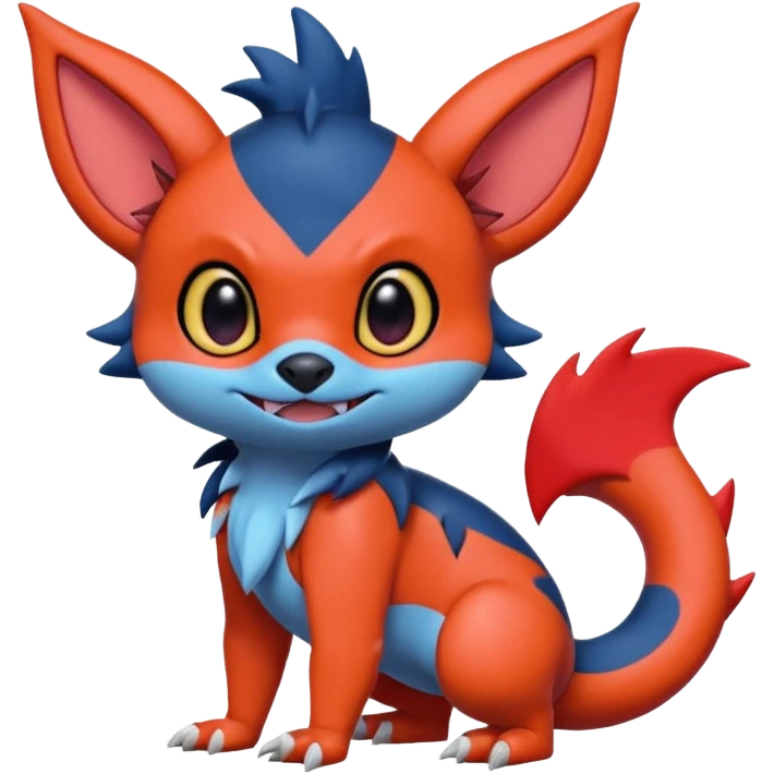 Cute adorable Stitch-Litten-Salandit-Sneasel-Noibat-Zangoose-fusion, full body emoji