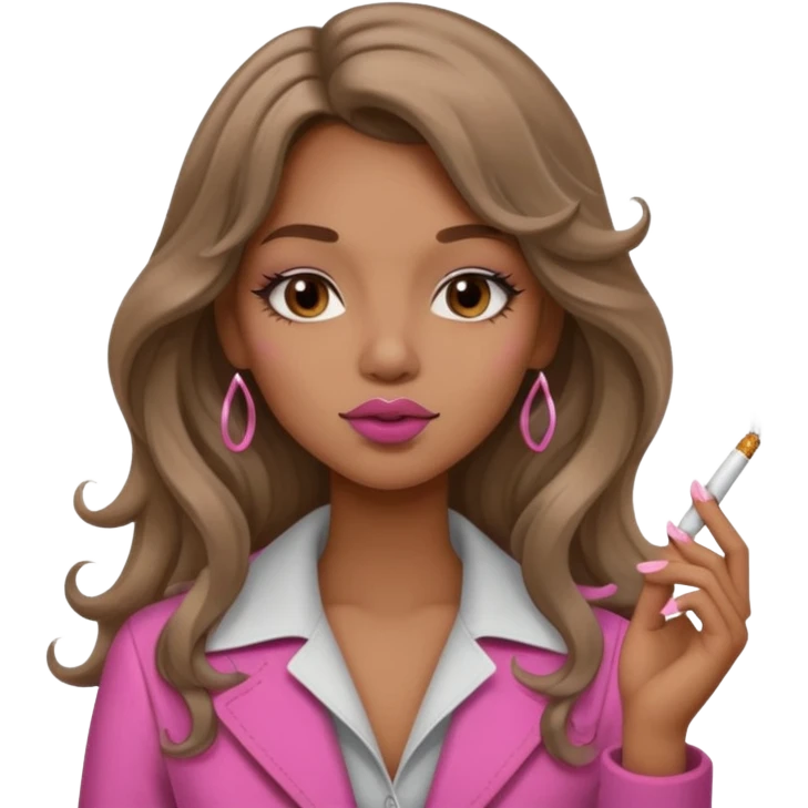 Curvy, light brown long hair, nsfw pretty black girl pink lipgloss smoking emoji