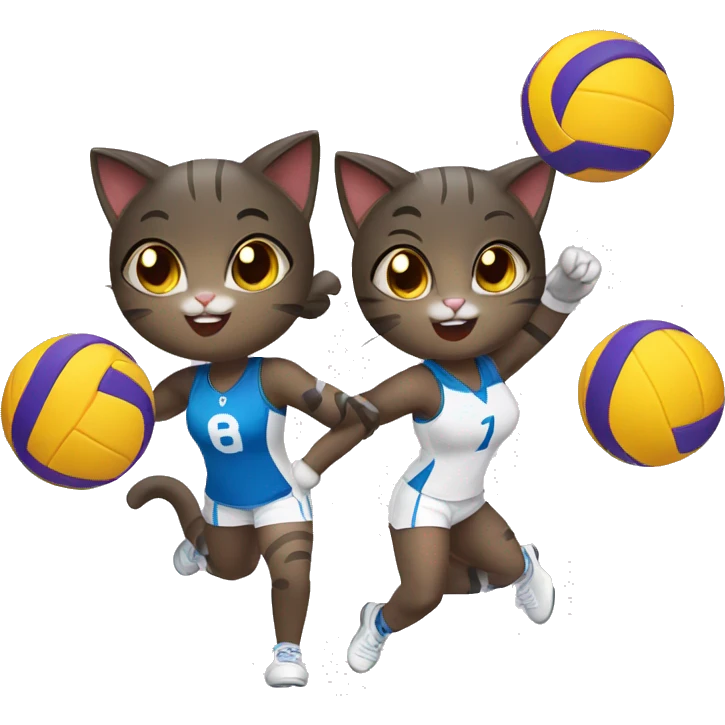 two girl cats playing volleyball emoji