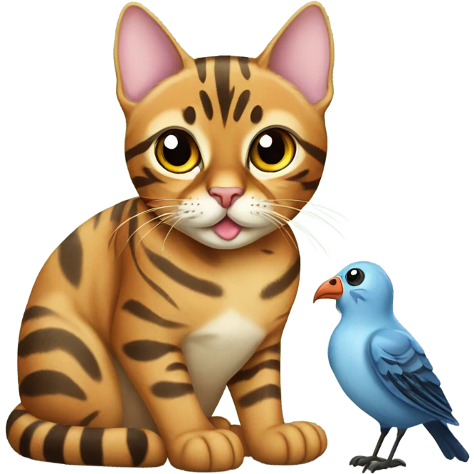 Bengal Cat sitting with a bird emoji