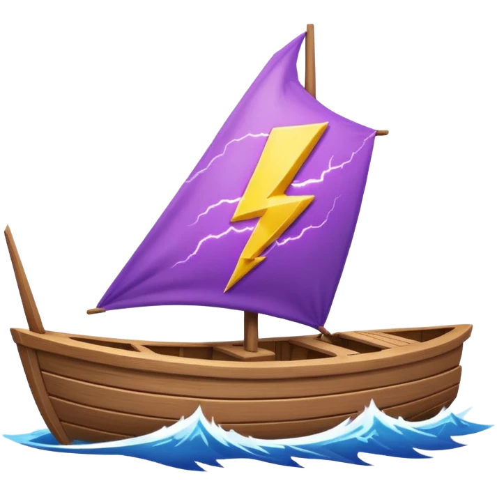 a buff purple anthropamorphic lightning bolt sailing away on a boat emoji