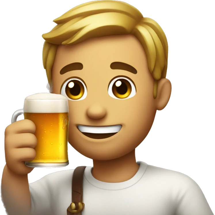 A smiley with a beer in his hand and he is smiling and he has a round face emoji