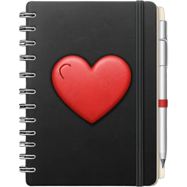 emo black notebook with a heart sticker emoji