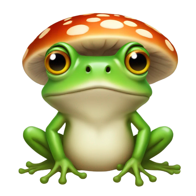 Frog wearing mushroom emoji