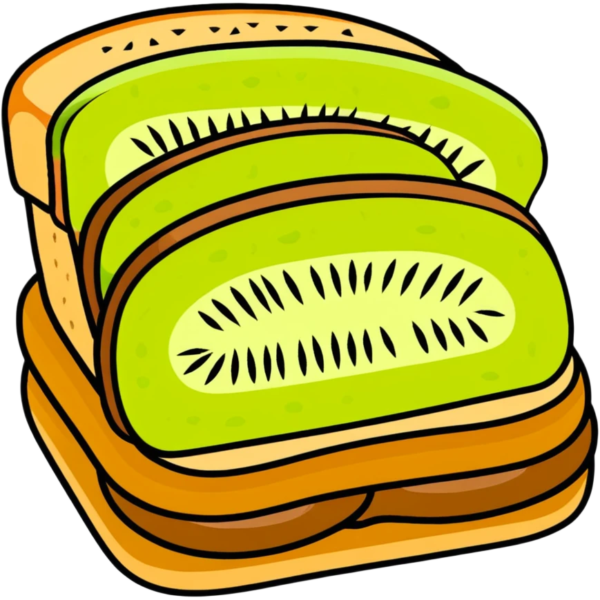 Kiwi sandwich with sliced kiwi fruit between bread slices emoji