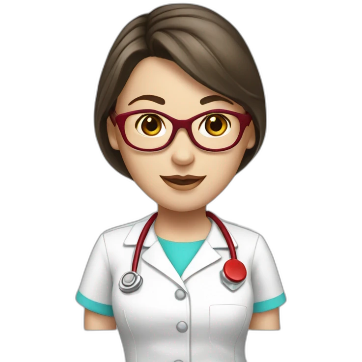 nurse white clothes brunette hair tail red glasses emoji