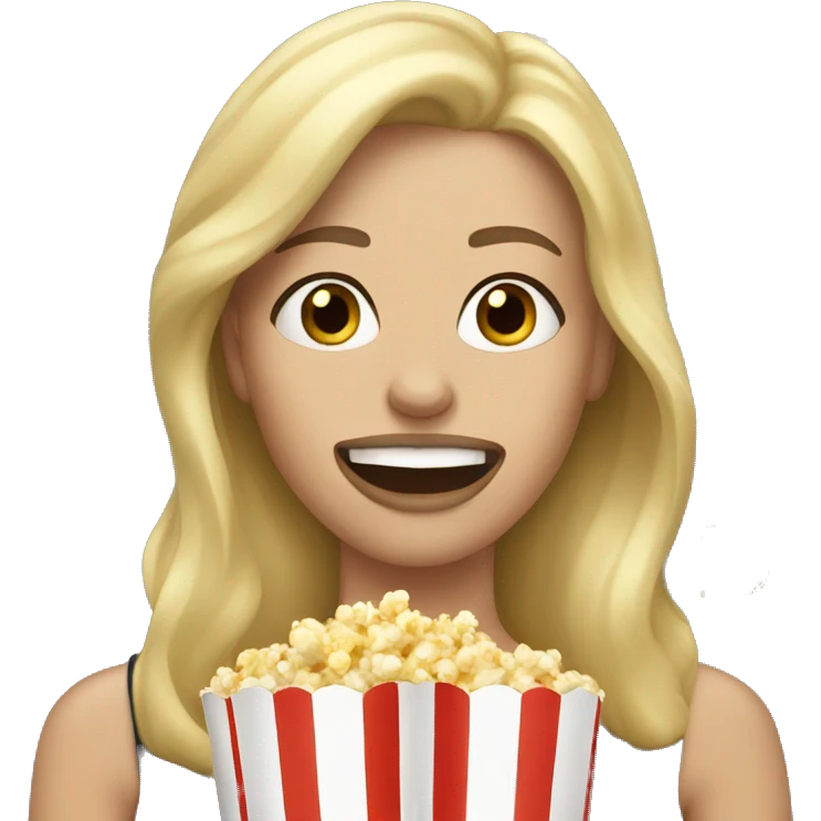 Blonde haired woman putting popcorn in her mouth emoji