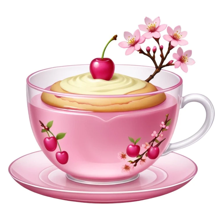 Sakura pudding shaped like a teacup with cherry blossom garnish emoji