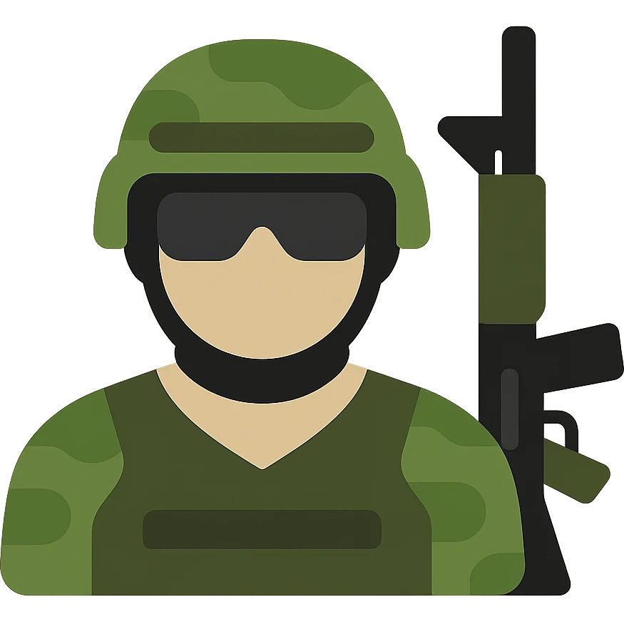 Convert to color: call of duty icon, military theme, modern, bold, suitable for a game app, add camouflage green, tan, and black details, keep background transparent emoji