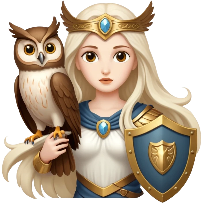 Goddess Athena with owl and shield emoji