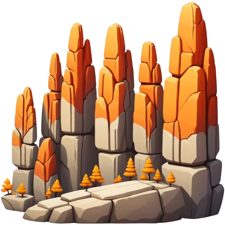 Stone Forest Yunnan limestone formations, simplified emoji style with bold outlines and bright colors, cartoon style tall rock formations emoji