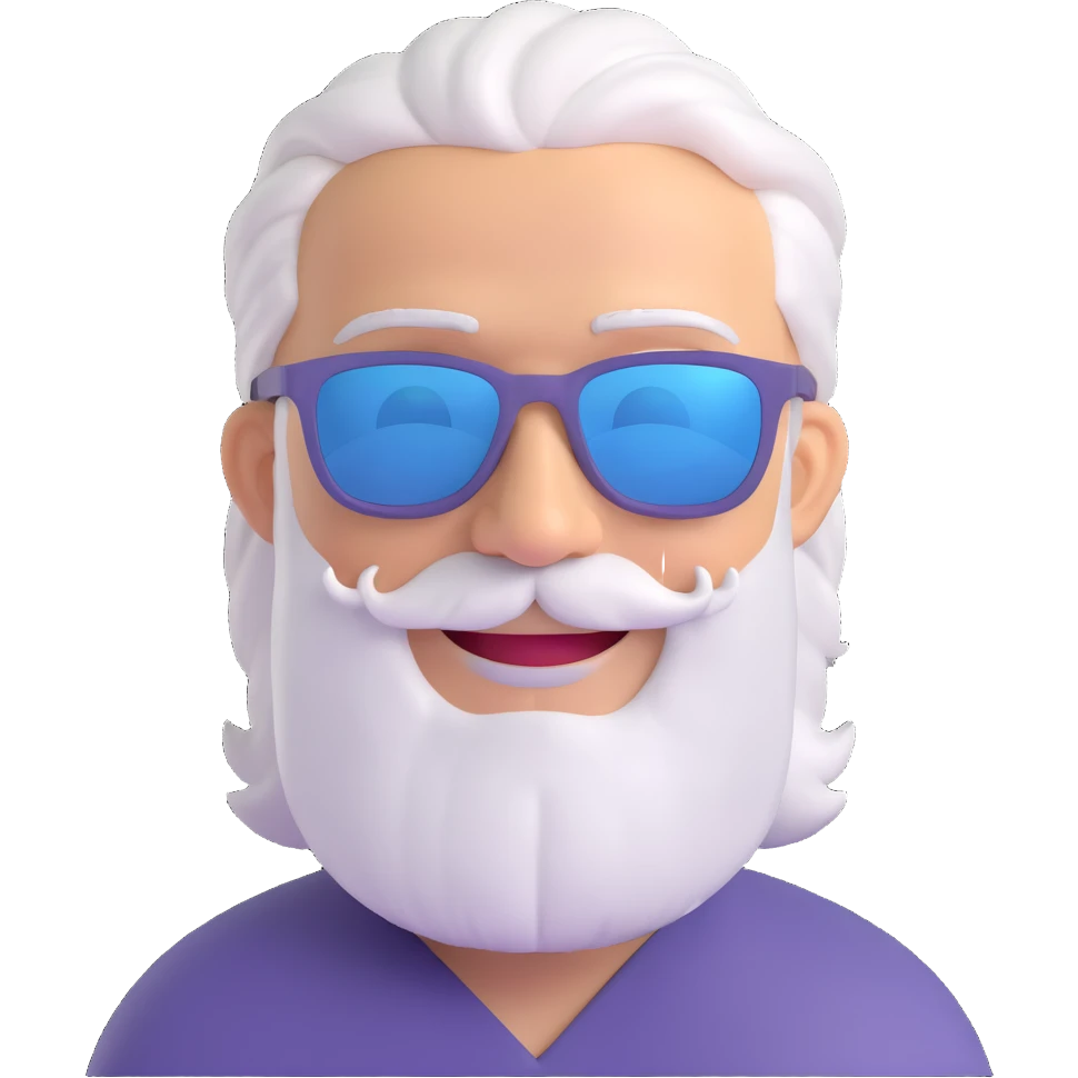 middle-aged male pilot, silver hair, beard, smiling, fair skin, wearing sunglasses emoji