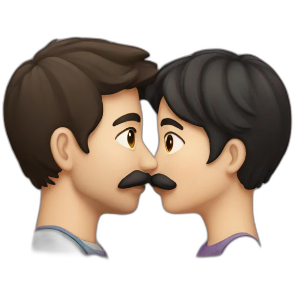 Kissing couple dark hair moustache emoji