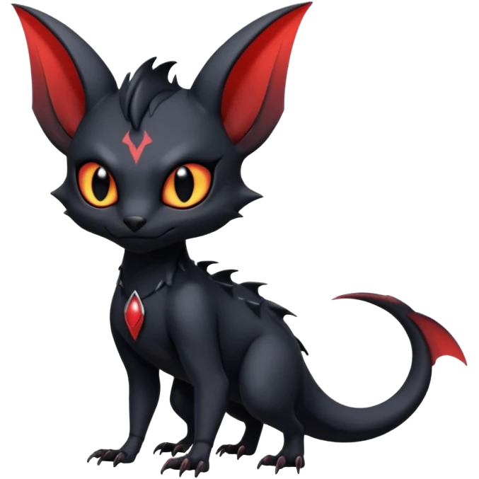 Futuristic Gothic Black Cute Dark Abyssal Vampiric Batty Ethereal Modern Salandit-Litten-Noibat-Abyss-Lykoi-Fakémon-creature-hybrid Full Body emoji