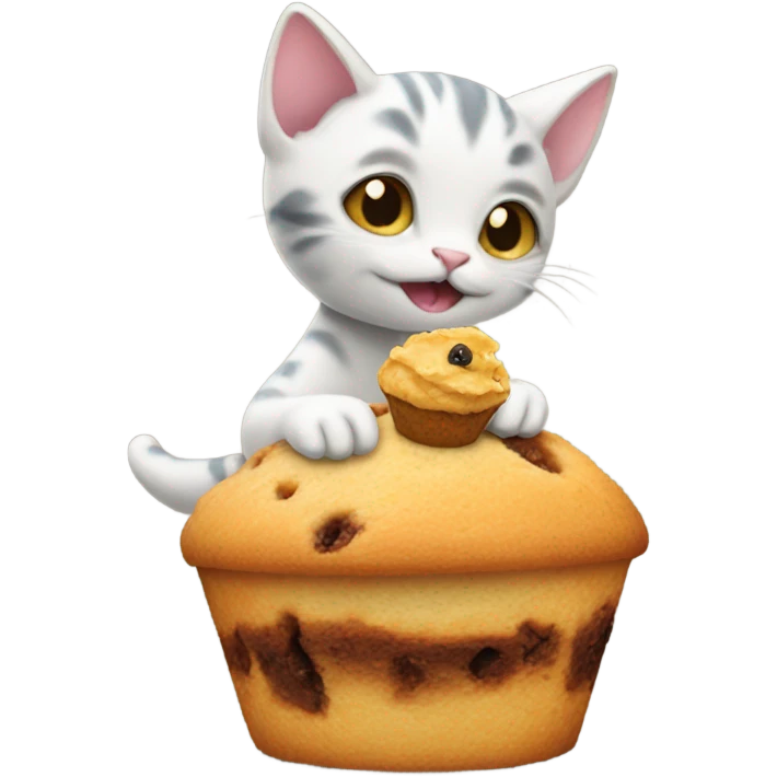 kitten eating a muffin on a dinosaur  emoji